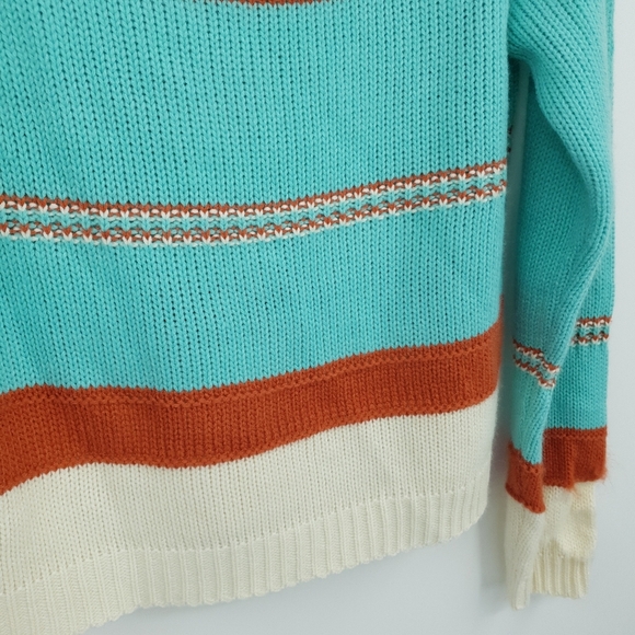 Boutique Scoop Neck Sweater Striped Aqua Orange and Cream Women's Small - Picture 6 of 9